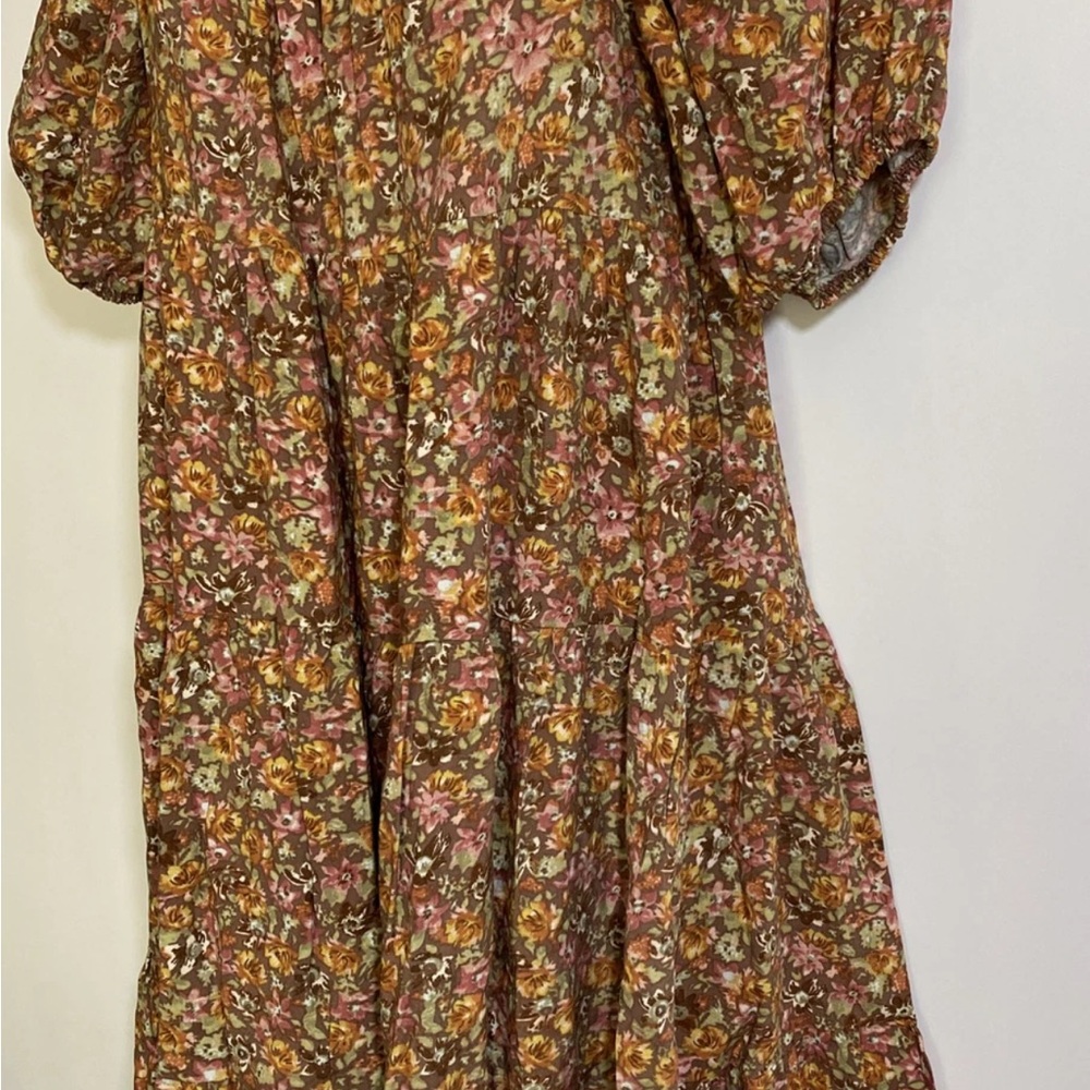 Wild Fable Brown Floral Short Puff Sleeve Boho Hippie Babydoll Dress. Small - Picture 7 of 15